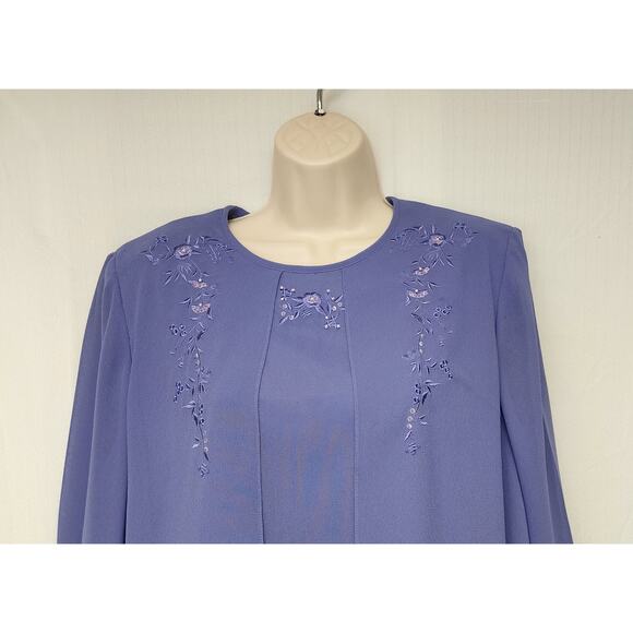 VIRGO Vintage Chiffon Long Sleeve Embellished Floral Knee Length Lilac Dress 12 - Picture 6 of 7